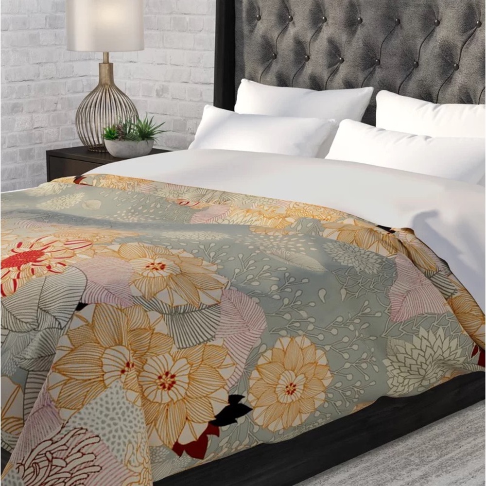 Floral Duvet Cover for Queen size Comforter with flannel back, zip closure